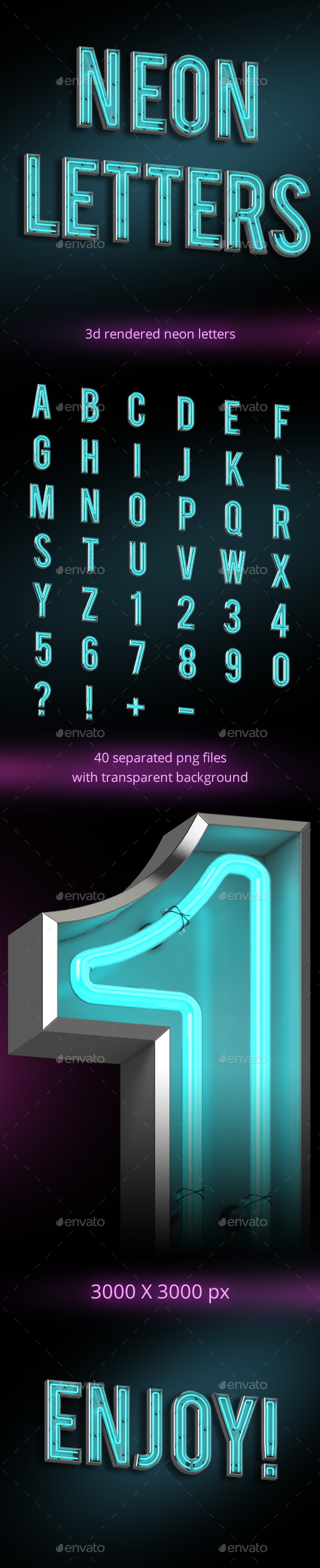 Neon Letters - Text 3D Renders