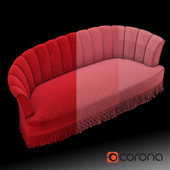 Red velor sofa - 3Docean 13574347