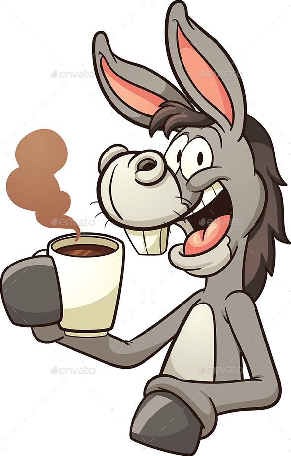 Donkey Drinking Coffee - Animals Characters