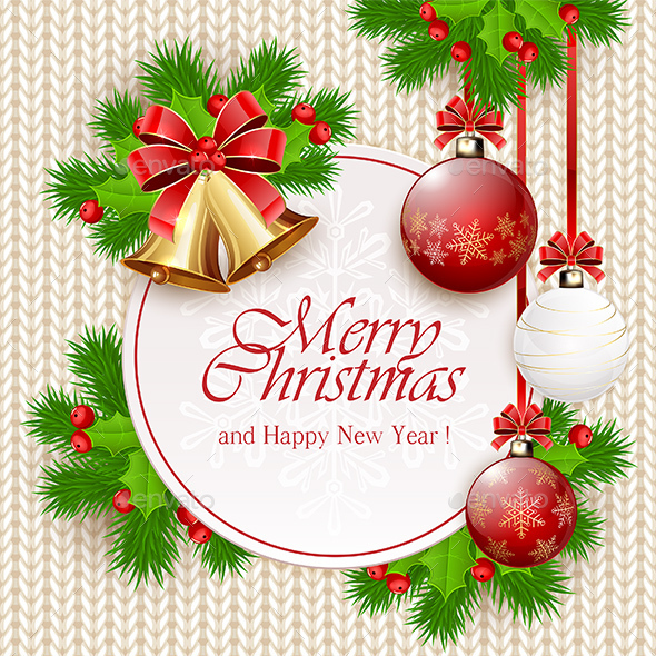 Christmas Card on Knitted Pattern - Christmas Seasons/Holidays