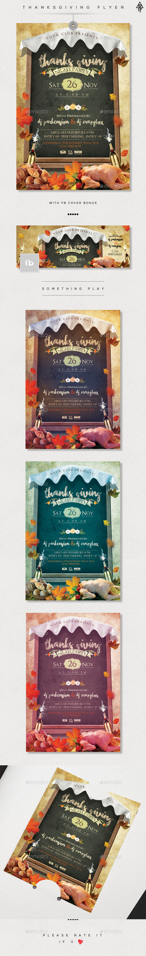 Thanksgiving Party Flyer and Facebook Cover - Holidays Events