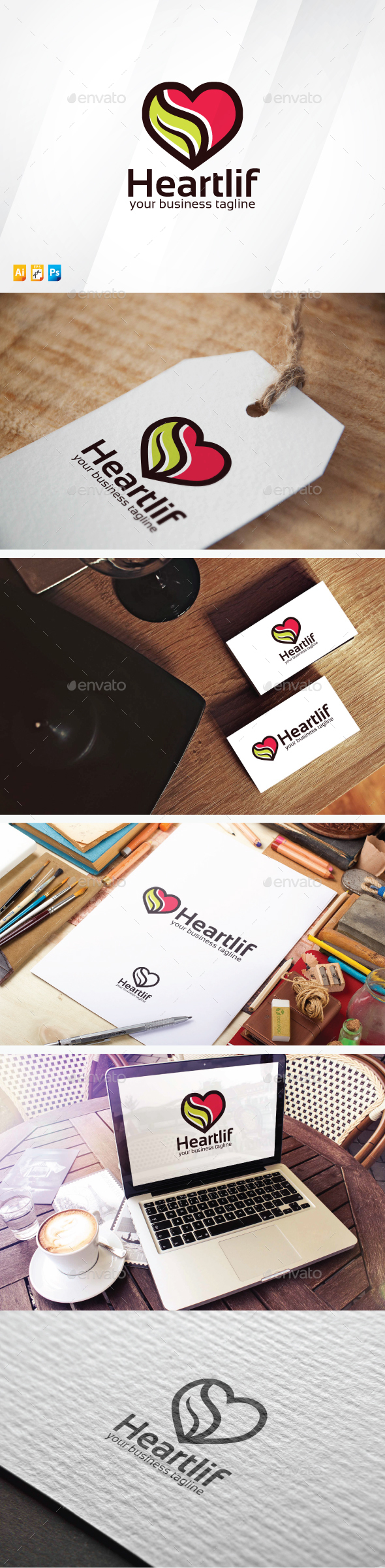 Heart Leaf - Symbols Logo Templates