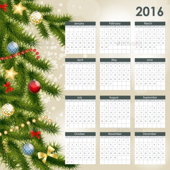 2016 New Year Calendar - Miscellaneous Vectors