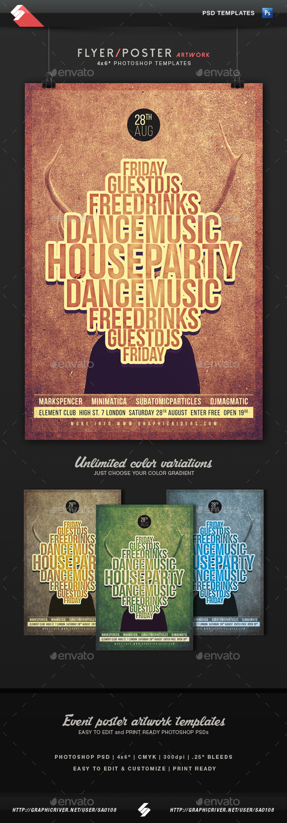 House Music 2 - Party Flyer Artwork Template - Clubs & Parties Events