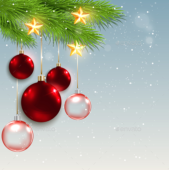 Christmas Background with Red Decorations - Christmas Seasons/Holidays