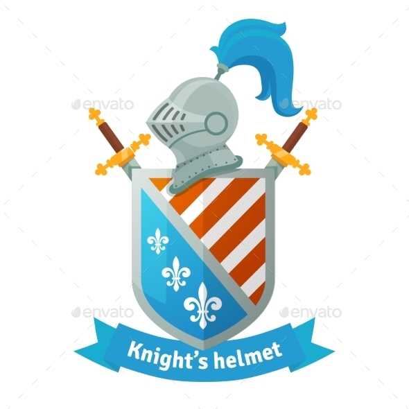 Medieval Coat of Arms with Knight Helmet - Decorative Symbols Decorative