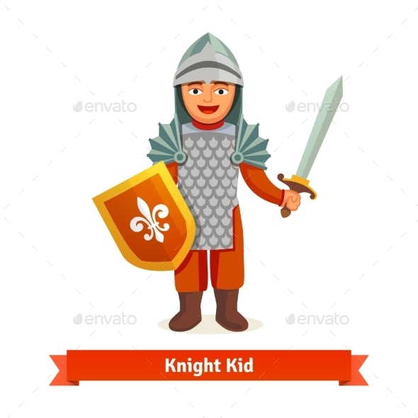 Cheerful Kid in Knights Armour with Helmet - Characters Vectors