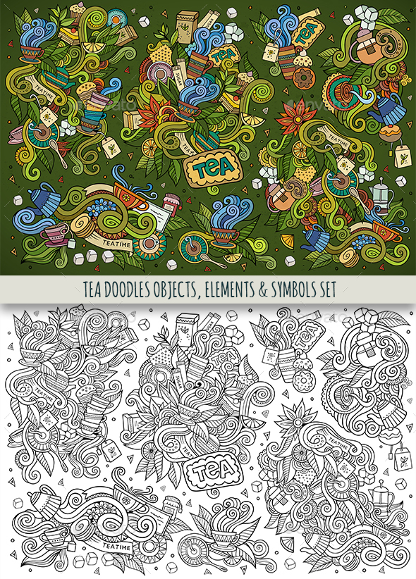Tea Doodles Symbols Set - Food Objects