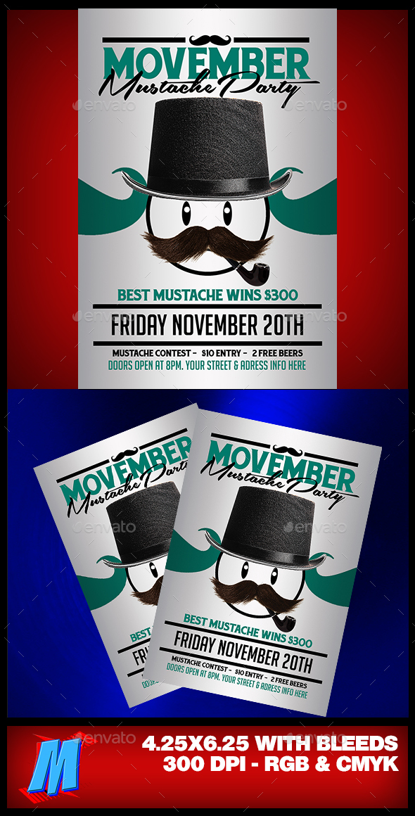 Movember Mustache Party Flyer - Clubs & Parties Events