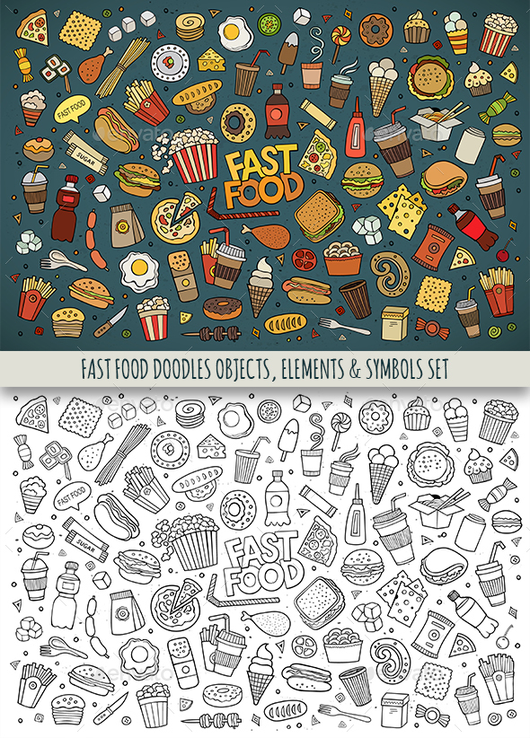 Fast Food Doodles Objects Set - Food Objects