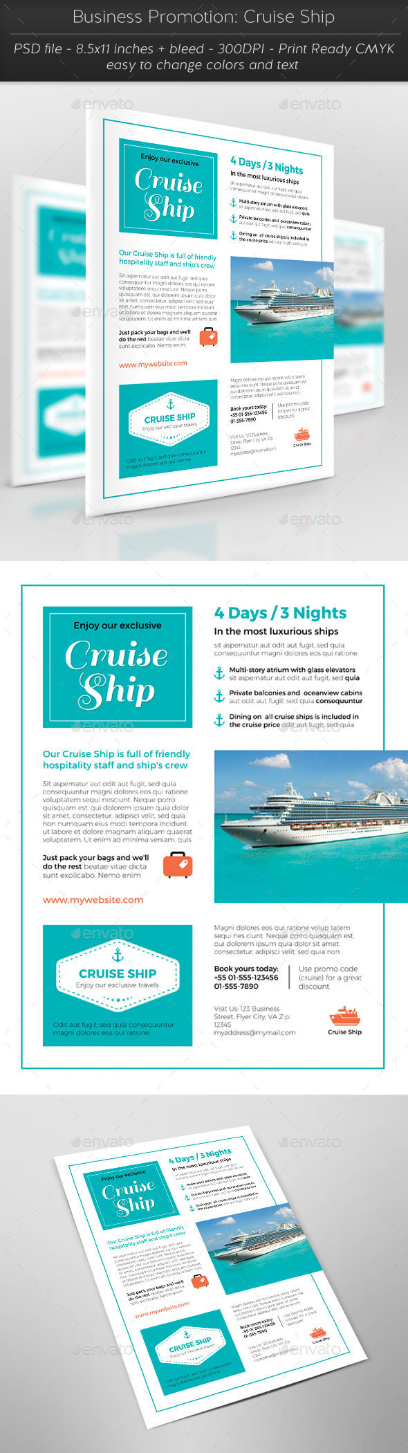 Business Promotion: Cruise Ship - Flyers Print Templates