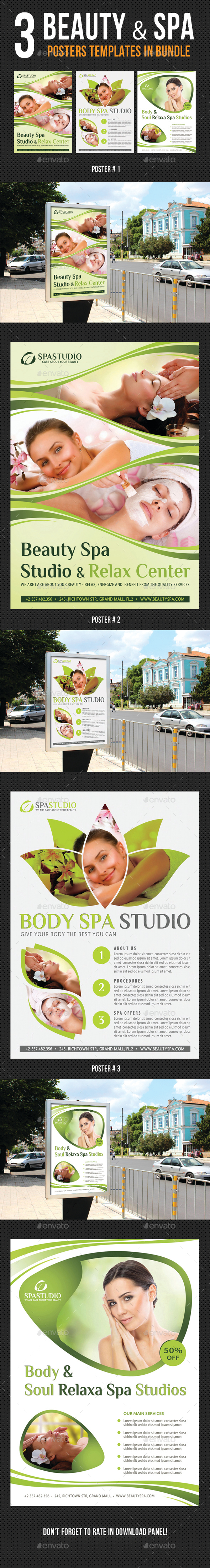 3 in 1 Beauty and Spa Poster Poster Bundle 01 - Signage Print Templates