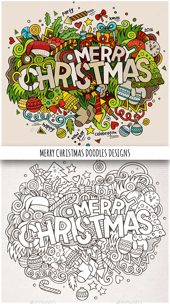 Merry Christmas Doodles Designs - Christmas Seasons/Holidays