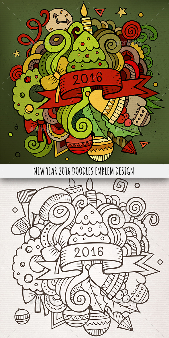 2016 Year Doodles Emblem Design - New Year Seasons/Holidays