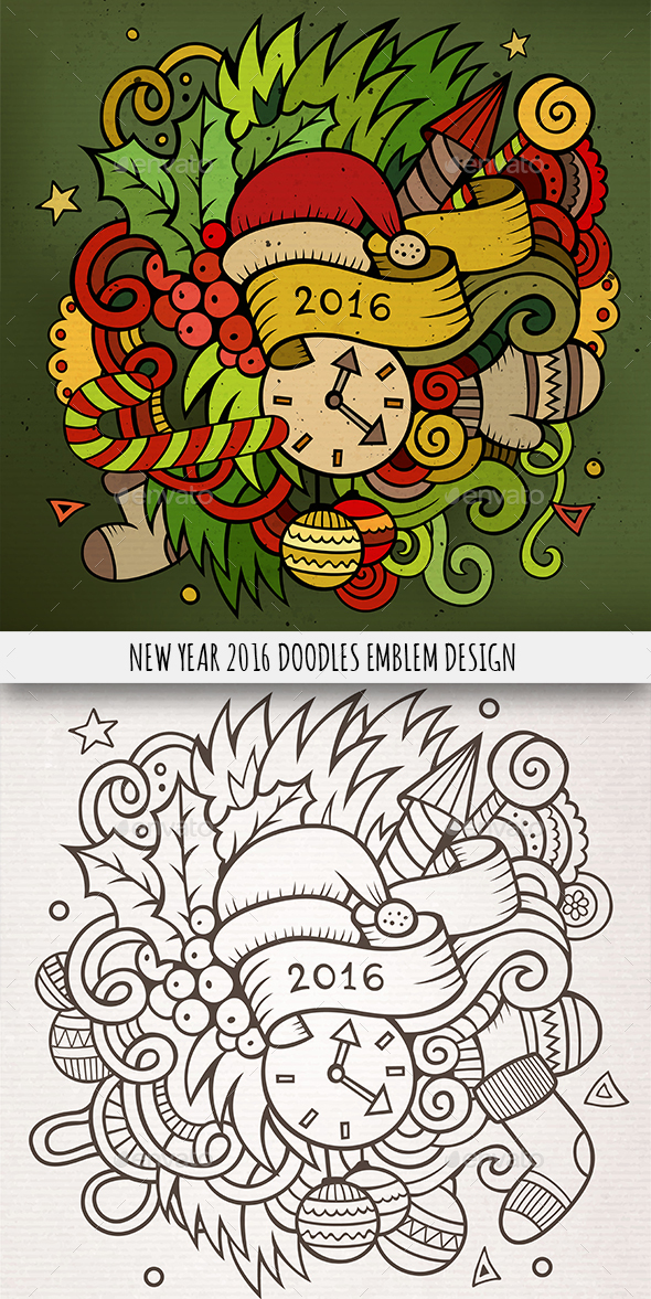 2016 Year Doodles Emblem Design - Christmas Seasons/Holidays