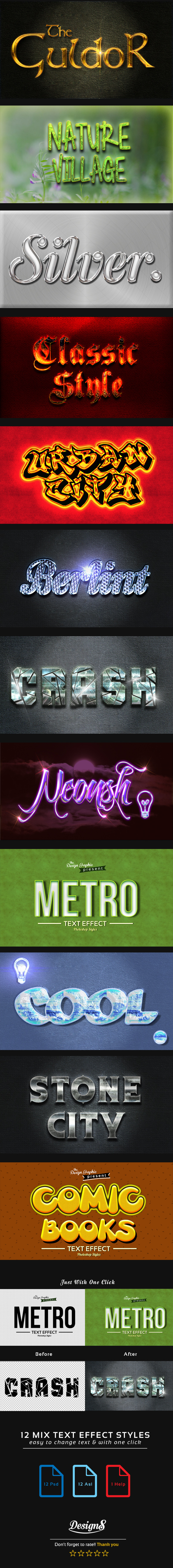 12 Mix Photoshop Styles - Text Effects Styles