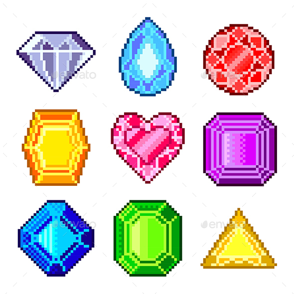 Pixel Gems for Games Icons Vector Set - Man-made Objects Objects