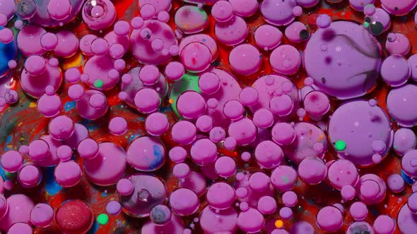 Ink Bubbles Mixed with Liquid Substance of Oil Milk Soap Bright Acrylic Paint on Colorful Surface alt