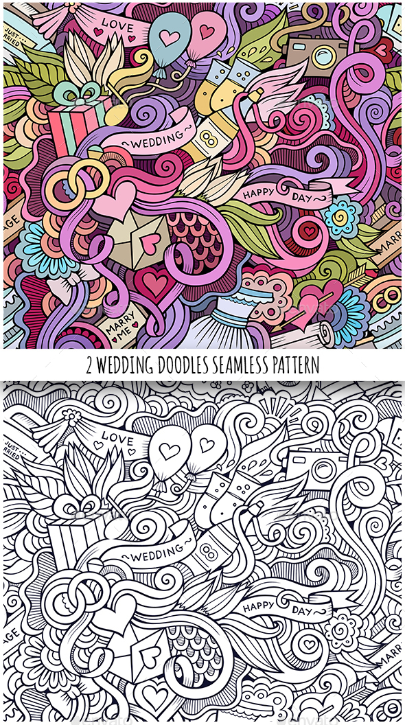 2 Wedding Doodles Seamless Patterns - Weddings Seasons/Holidays