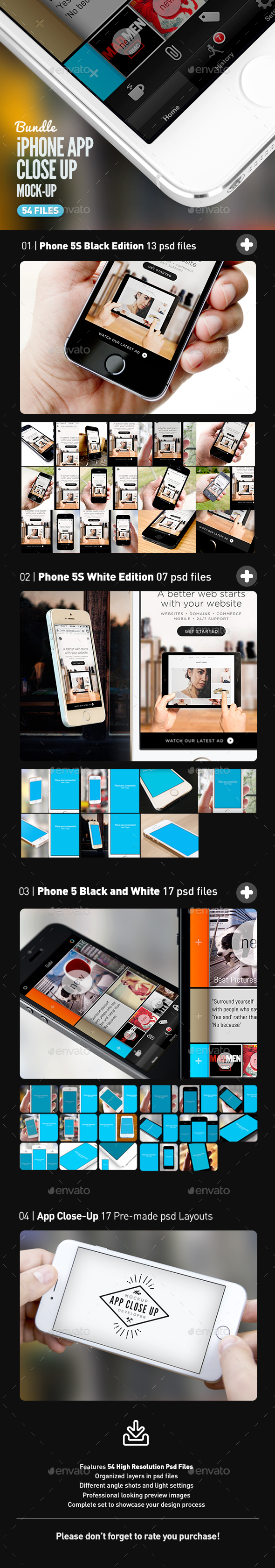 iPhone App UI Close-Up Mock-Up Bundle - Mobile Displays