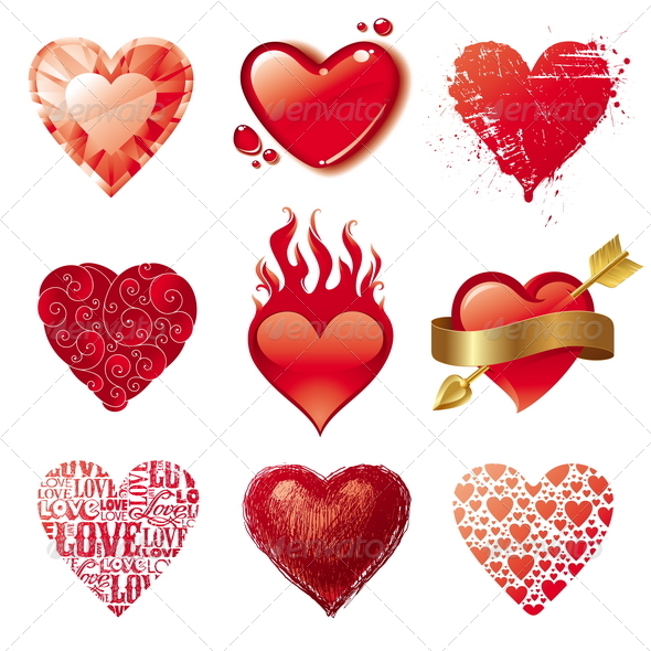 Vector Set of Different Valentines Hearts - Valentines Seasons/Holidays