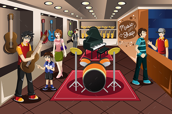 Parent Kid Buying Musical Instrument - Commercial / Shopping Conceptual