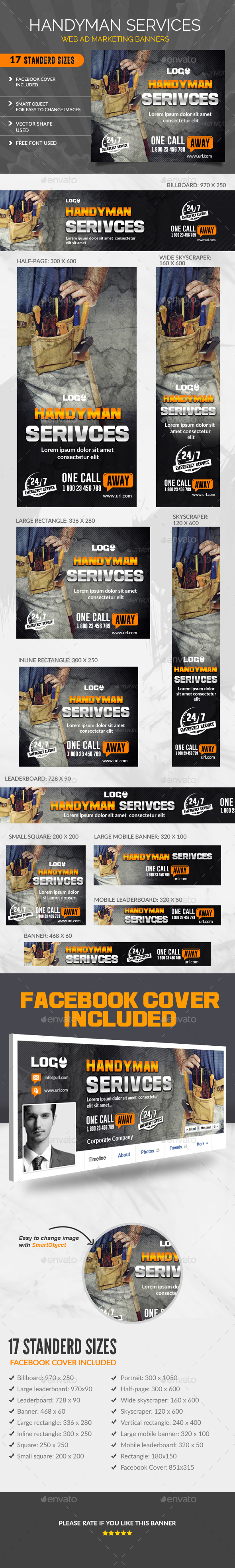Handyman Services Banners - Banners & Ads Web Elements