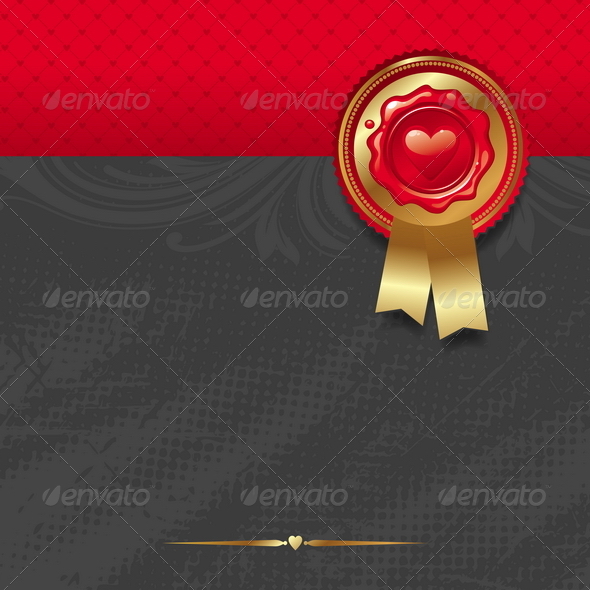 Valentines Wax Stamp With Golden Trim & Ribbons - Valentines Seasons/Holidays