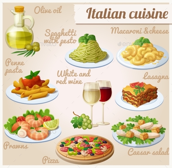 Set Of Food Icons. Italian Cuisine. Spaghetti - Food Objects