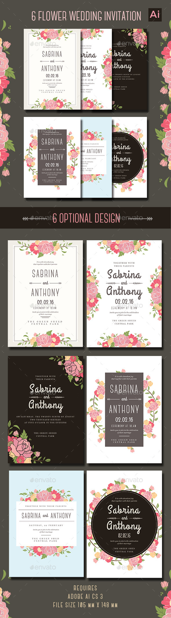 6 Floral Wedding Invitation - Weddings Cards & Invites