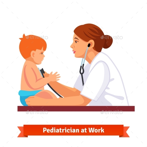 Woman Doctor Paediatrician Examines a Child - Health/Medicine Conceptual