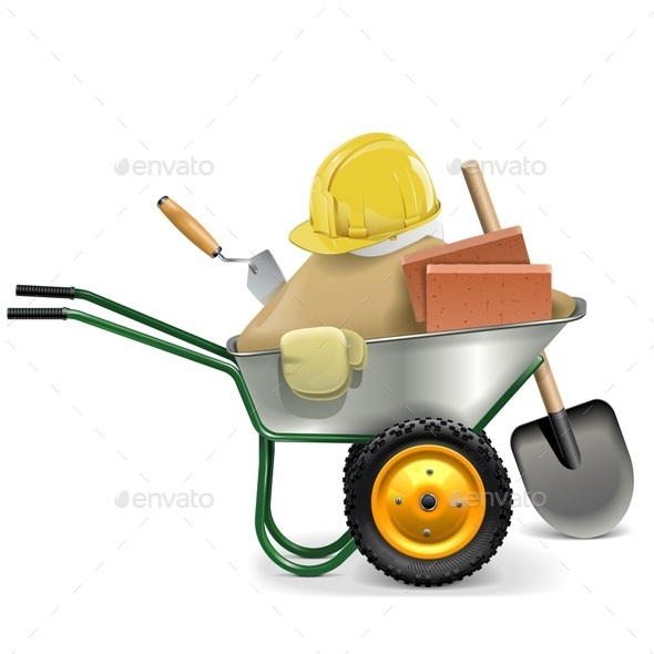 Vector Construction Concept with Wheelbarrow - Industries Business