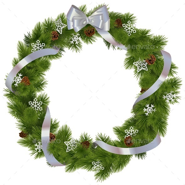 Vector Christmas Wreath with Snowflakes - Christmas Seasons/Holidays