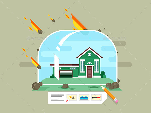 Property Insurance Concept - Buildings Objects