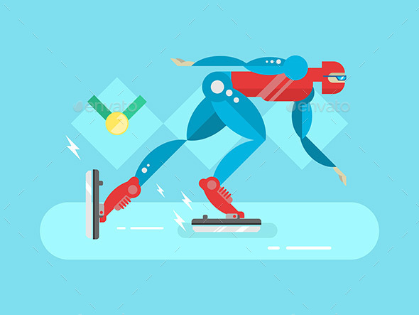 Ice Speed Skater Cartoon Character - Sports/Activity Conceptual