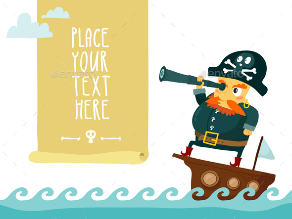 Cartoon Pirate with Spyglass - People Characters