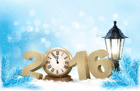 Holiday Christmas Background with A Clock Vector - Christmas Seasons/Holidays