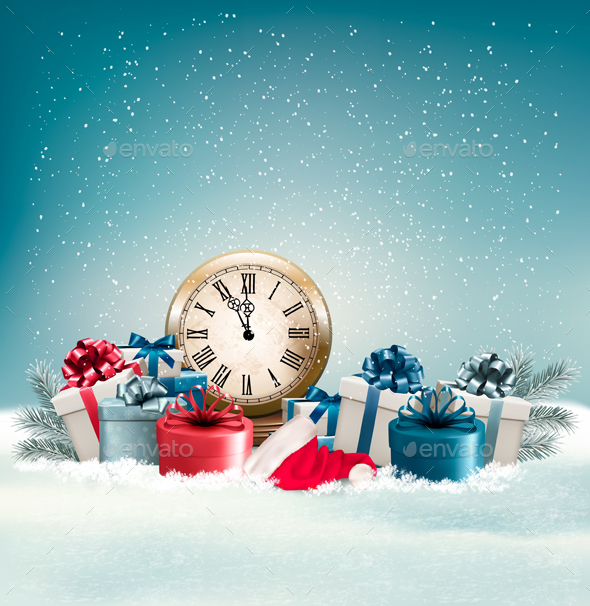 Winter Background With Presents Vector - Christmas Seasons/Holidays