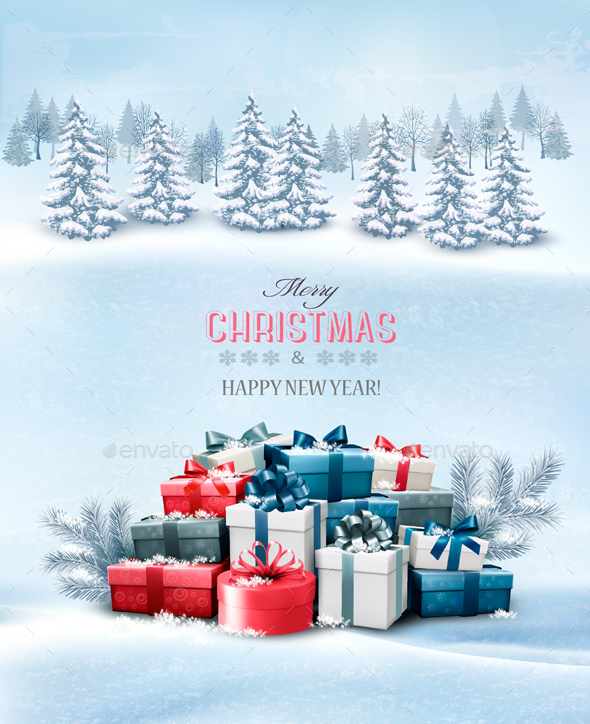 Holiday Christmas Background With Gift Boxes - Christmas Seasons/Holidays