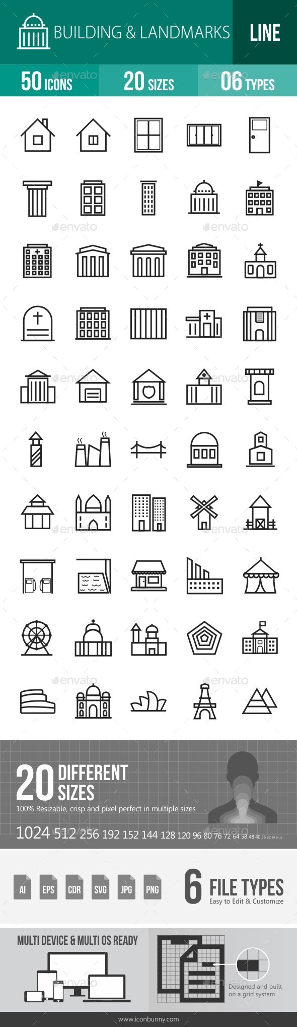 Buildings & Landmarks Line Icons - Icons