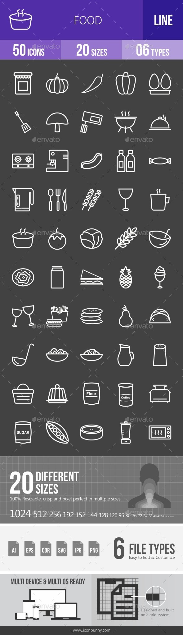 Food Line Inverted Icons - Icons