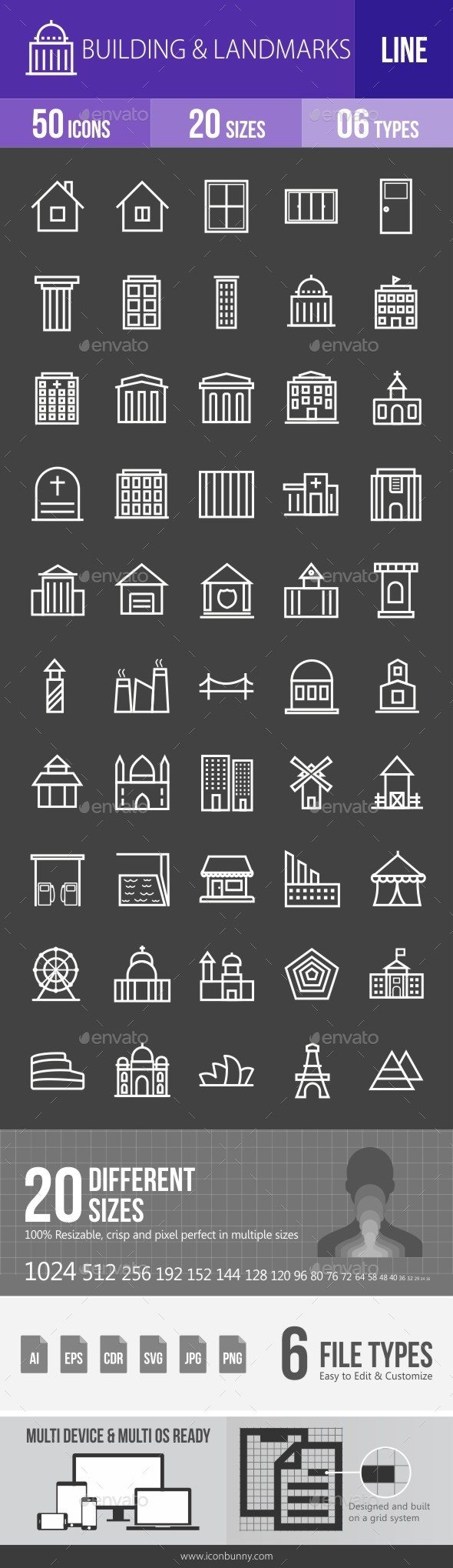 Buildings & Landmarks Line Inverted Icons - Icons