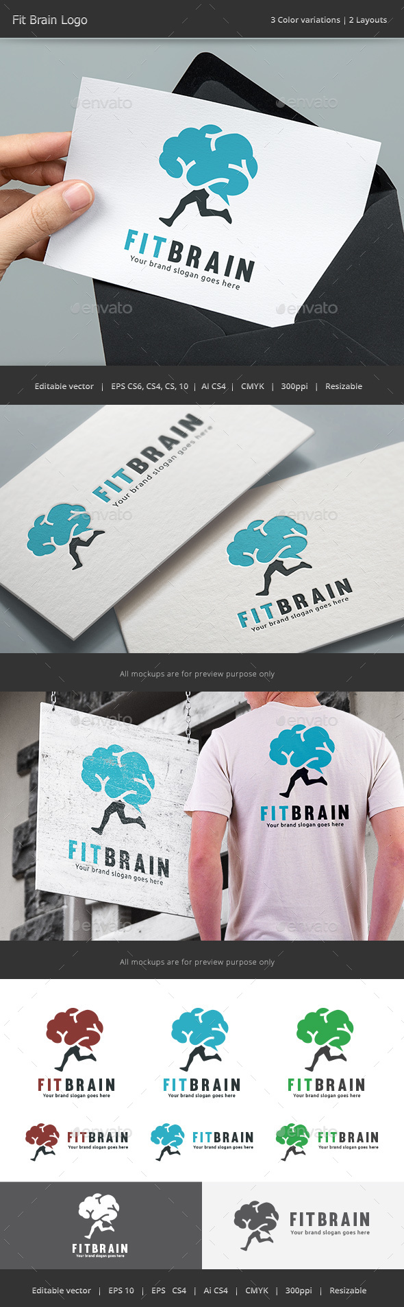 Fit Brain Logo - Vector Abstract