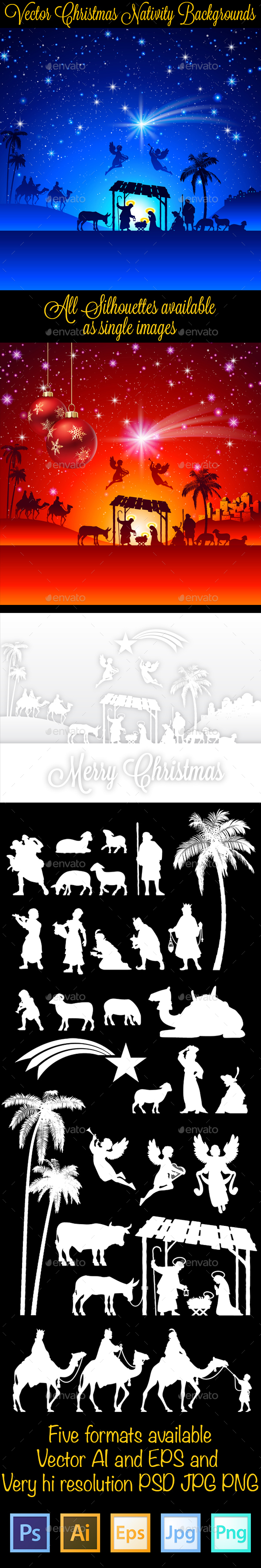 Christmas Nativity Silhouettes Backgrounds - Christmas Seasons/Holidays