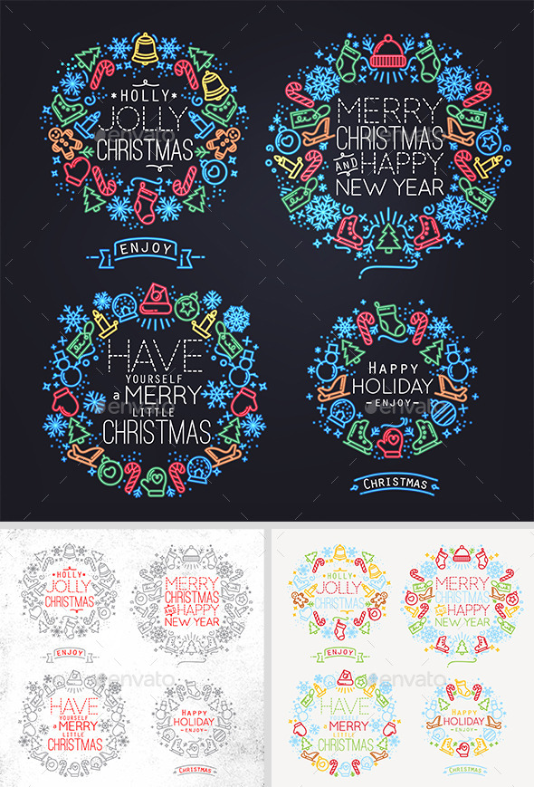Christmas Flat Symbols - Badges & Stickers Web Elements