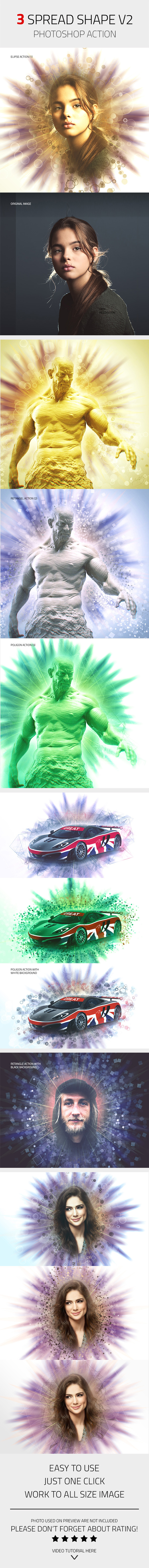3 Spread Shape Photoshop Action V2 - Photo Effects Actions