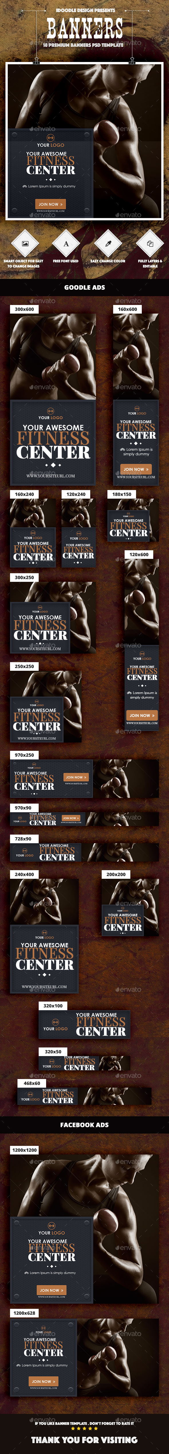 Gym & Fitness Banners Ad - Banners & Ads Web Elements