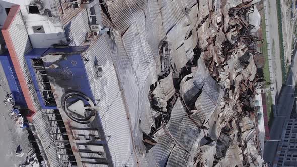 Vertical Video of a Destroyed Shopping Mall During the War in Bucha Ukraine alt