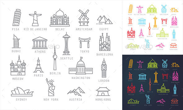 Travel Flat City Icons - Buildings Objects