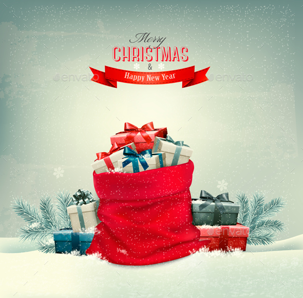 Holiday Christmas Background with a Sack - Christmas Seasons/Holidays